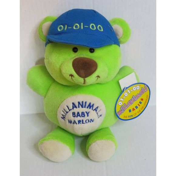 Commonwealth Y2K*NWT* MILLANIMALS Baby Marlon Teddy Bear 10" Green 01-01-00 Toy - Picture 1 of 7